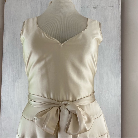 SOLD $$$  J Peterman Size 16 Champagne Beige Silk Satin Sleeveless Dress + Belt - Picture 5 of 11